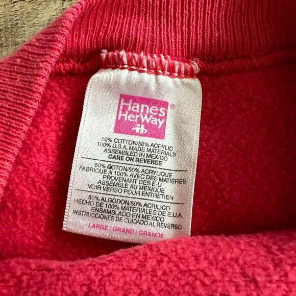 90's Hanes Her Way pink Native feather print pullover sweater Large - Picture 7 of 7